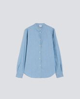 CAMICIA IN CHAMBRAY COTONE GIAPPONESE CON COLLO ALLA COREANA-DENIM CHIARO-LIGHT DENIM-DENIM CLARO-HELLES DENIM-DENIM CLAIR